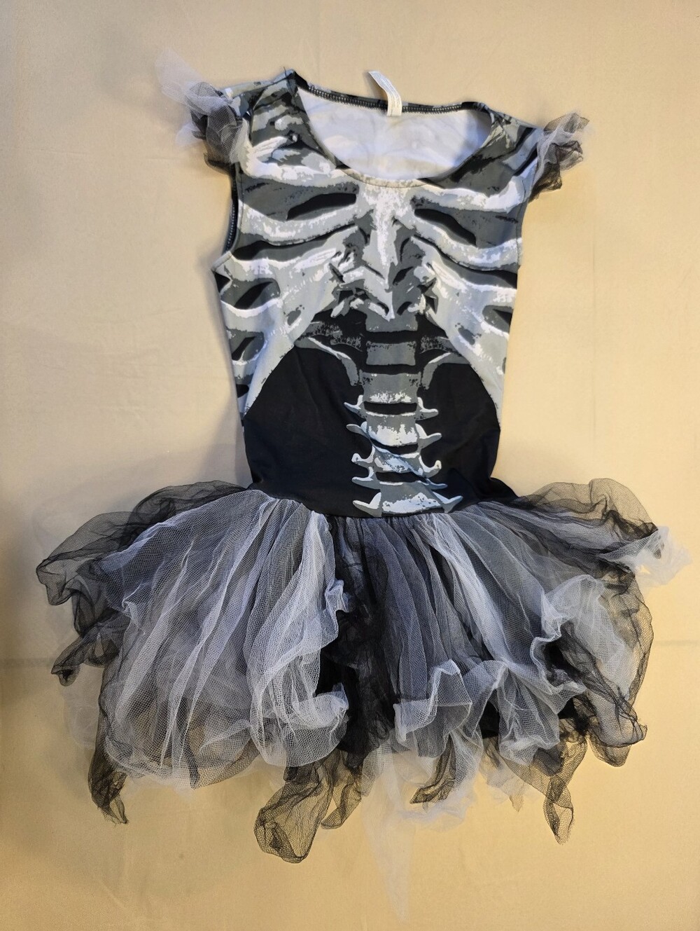Girls Skeleton Ballerina Tutu Halloween Costume Dress Black Gray Size 4-6